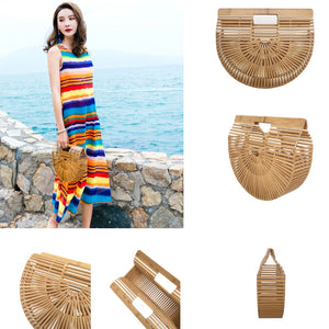 Bamboo Bags for Women 2019 Beach Handbags Semicircle Moon For Kids And Ladies Totes Summer Woman's Bag