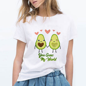 LUCKYROLL T Shirt Women YOU COMPLETE ME Avocado Tshirt 90s Short Sleeve Casual Retro T-shirt Female Summer Funny Hipster Top