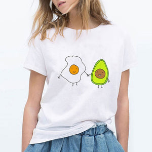 LUCKYROLL T Shirt Women YOU COMPLETE ME Avocado Tshirt 90s Short Sleeve Casual Retro T-shirt Female Summer Funny Hipster Top