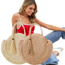 Summer Straw Beach Bag Handmade Round Women Shoulder Bags Raffia Circle Rattan Bags Bohemian Casual Woven Handbags