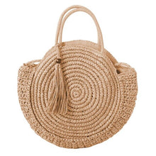 Summer Straw Beach Bag Handmade Round Women Shoulder Bags Raffia Circle Rattan Bags Bohemian Casual Woven Handbags