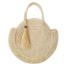 Summer Straw Beach Bag Handmade Round Women Shoulder Bags Raffia Circle Rattan Bags Bohemian Casual Woven Handbags